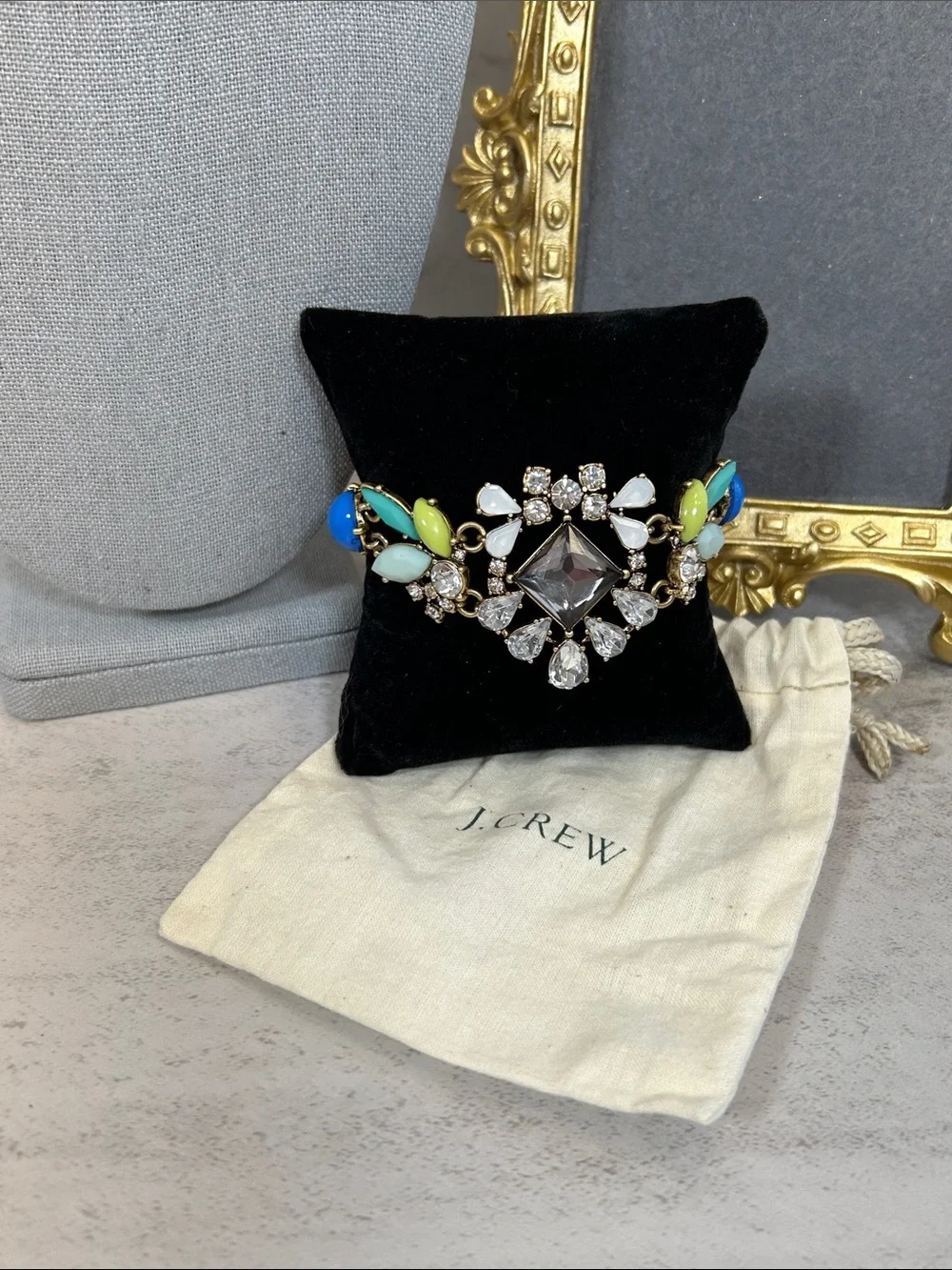 J. Crew Multicolor Crystal Statement Bracelet - Blue, Green, White